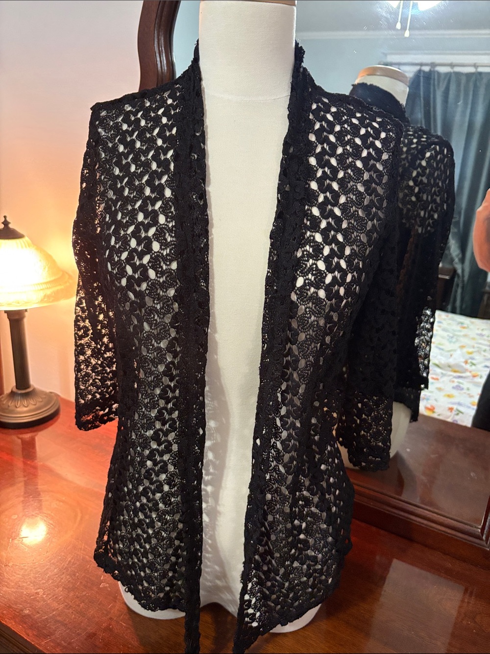 Brittany Black Sheer Lace Open-Front Women's Cardigan